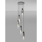 NL84909 Blade Slim Round Pendant 5 Light Adjustable Black/Smoke Fade Glass