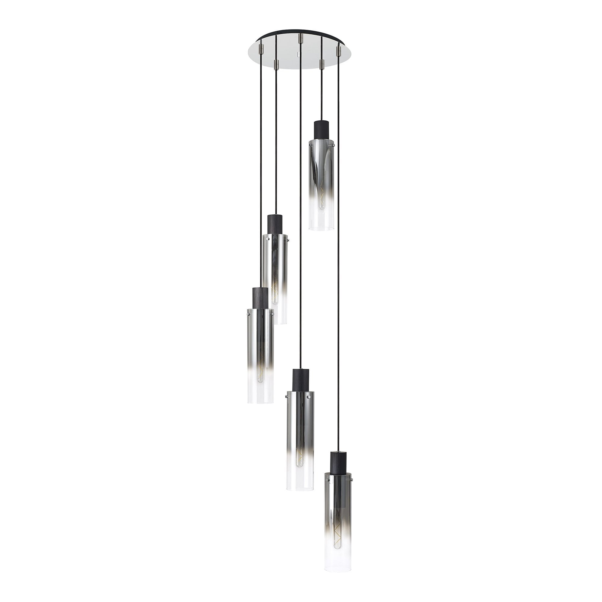 NL84909 Blade Slim Round Pendant 5 Light Adjustable Black/Smoke Fade Glass