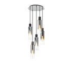 NL84909 Blade Slim Round Pendant 5 Light Adjustable Black/Smoke Fade Glass