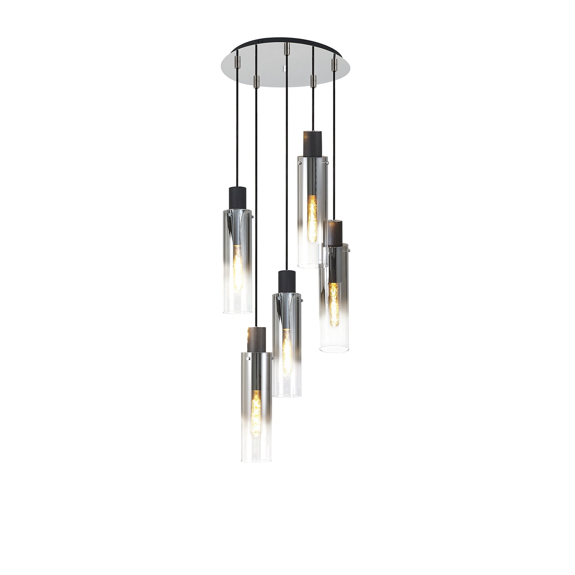 NL84909 Blade Slim Round Pendant 5 Light Adjustable Black/Smoke Fade Glass