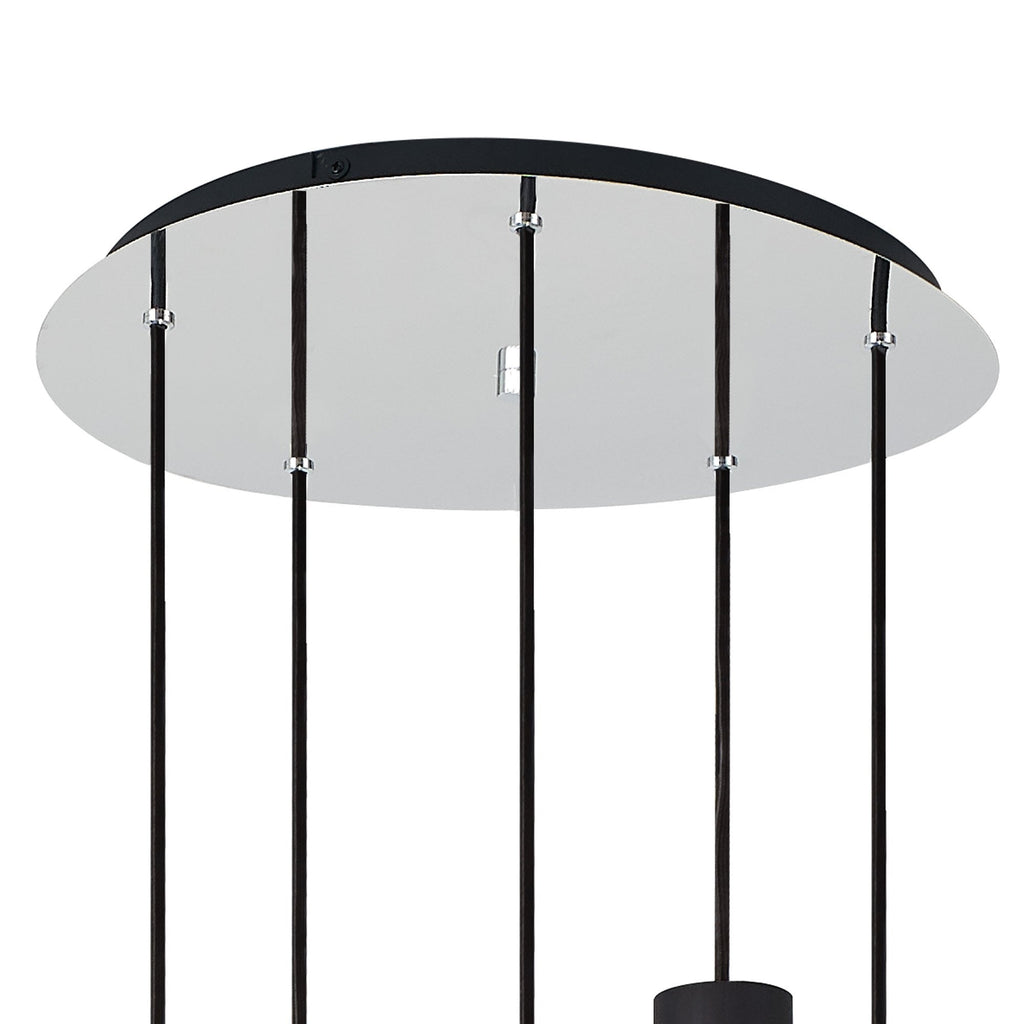 NL84909 Blade Slim Round Pendant 5 Light Adjustable Black/Smoke Fade Glass