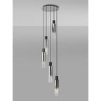 NL84909 Blade Slim Round Pendant 5 Light Adjustable Black/Smoke Fade Glass