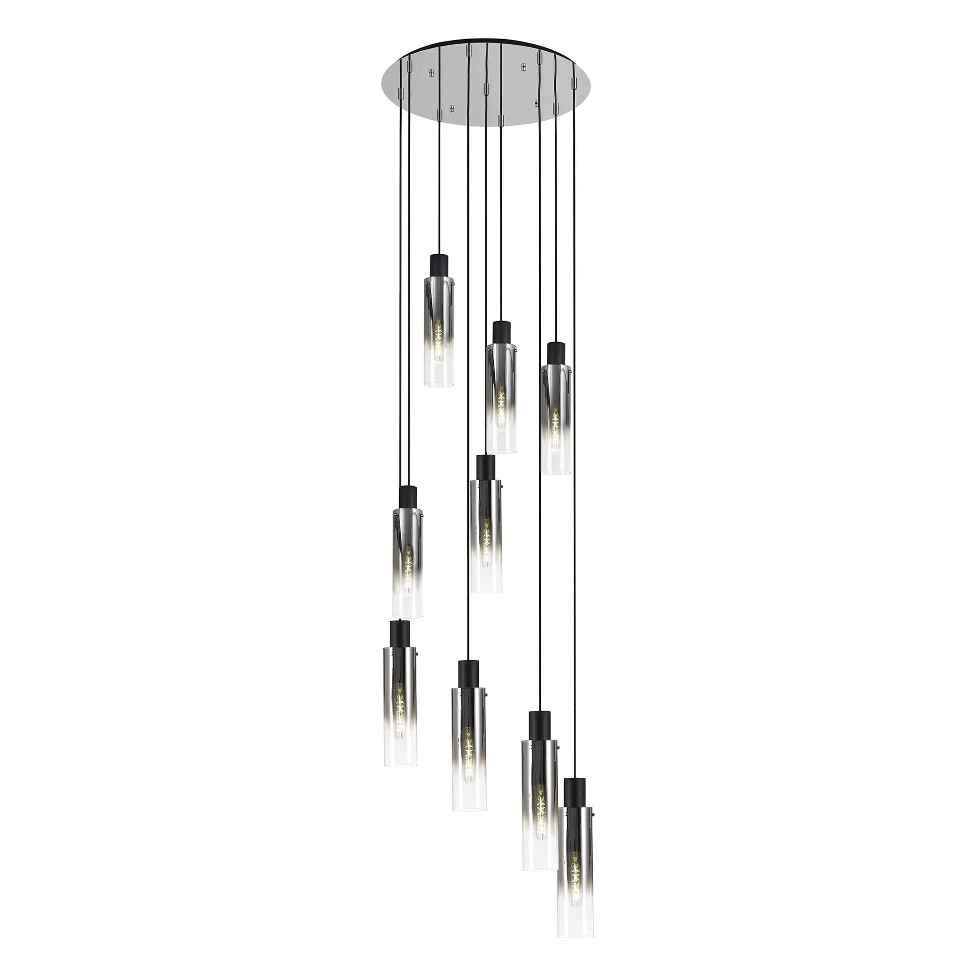 NL84919 Tokyo Slim Round Pendant 9 Light Adjustable Black/Smoke Fade Glass