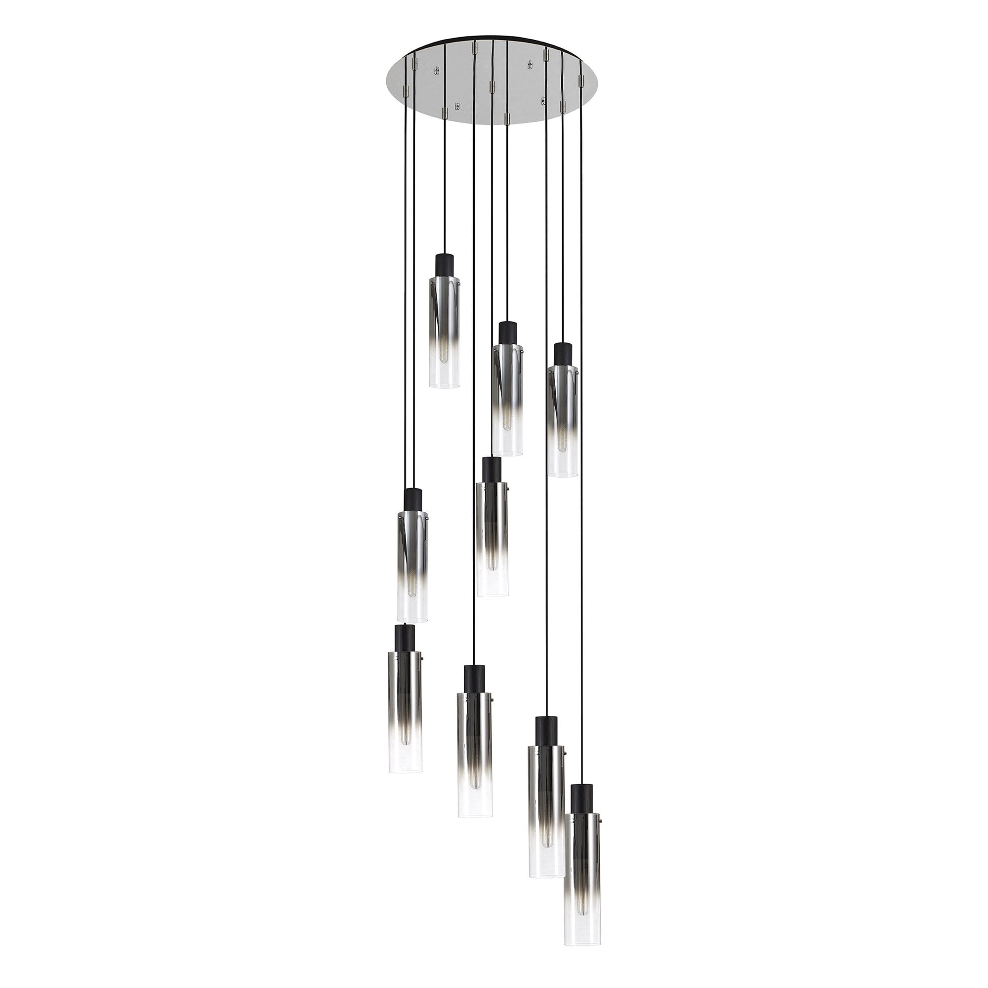 NL84919 Tokyo Slim Round Pendant 9 Light Adjustable Black/Smoke Fade Glass