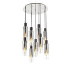 NL84919 Tokyo Slim Round Pendant 9 Light Adjustable Black/Smoke Fade Glass
