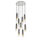 NL84919 Tokyo Slim Round Pendant 9 Light Adjustable Black/Smoke Fade Glass