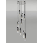 NL84919 Tokyo Slim Round Pendant 9 Light Adjustable Black/Smoke Fade Glass
