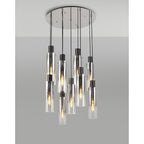 NL84919 Tokyo Slim Round Pendant 9 Light Adjustable Black/Smoke Fade Glass