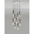 NL84919 Tokyo Slim Round Pendant 9 Light Adjustable Black/Smoke Fade Glass