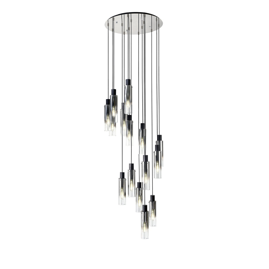 NL84929 Tokyo Slim Round Pendant 15 Light Adjustable Black/Smoke Fade Glass