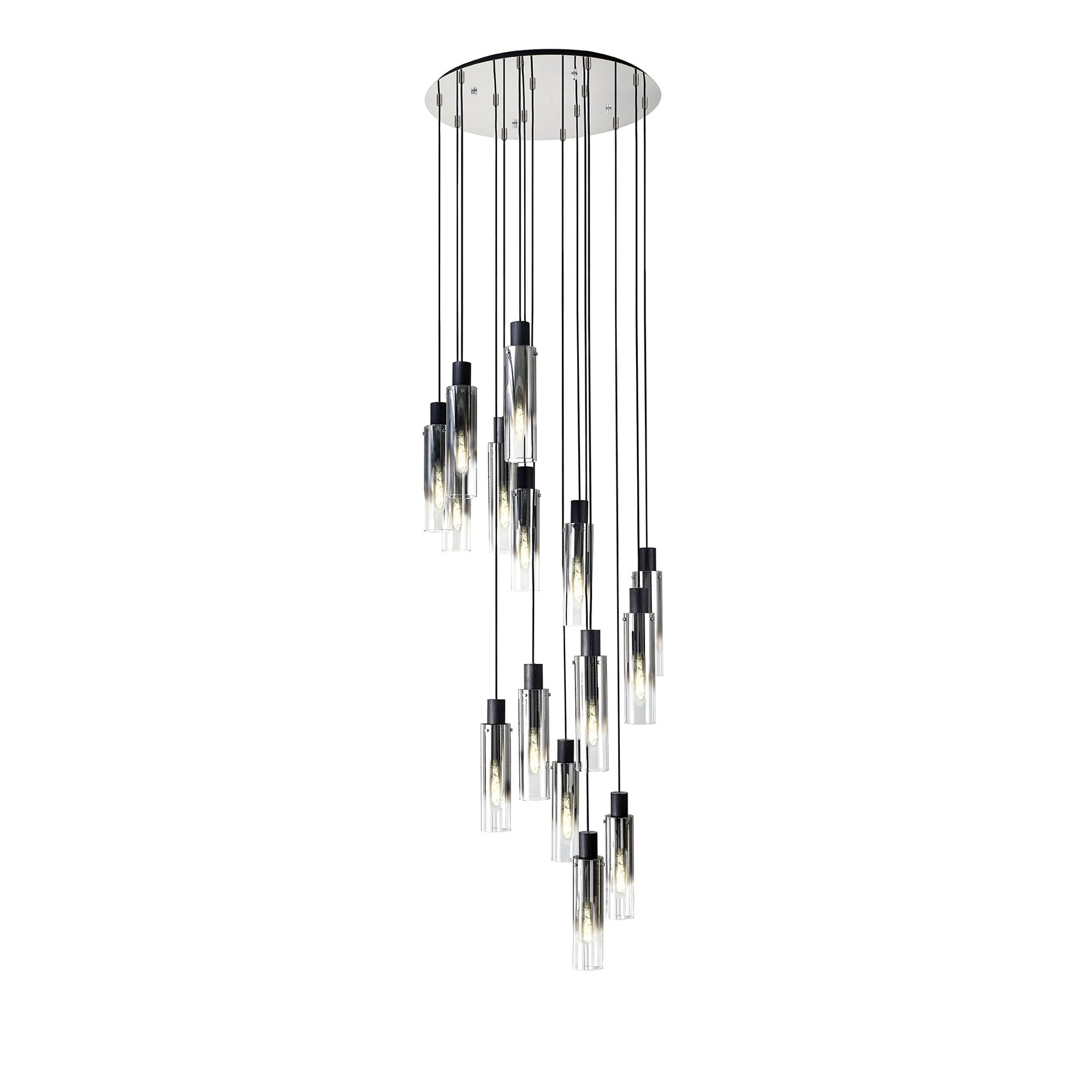 NL84929 Tokyo Slim Round Pendant 15 Light Adjustable Black/Smoke Fade Glass
