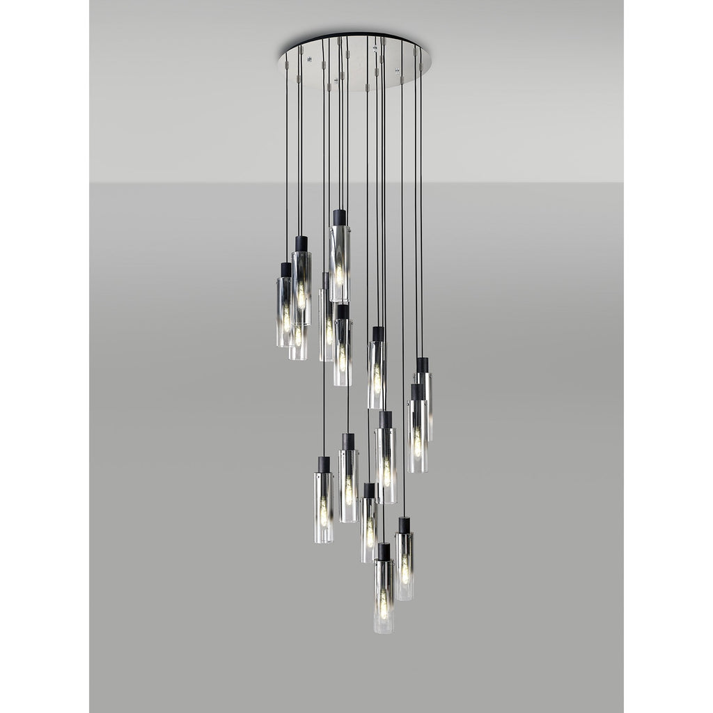 NL84929 Tokyo Slim Round Pendant 15 Light Adjustable Black/Smoke Fade Glass