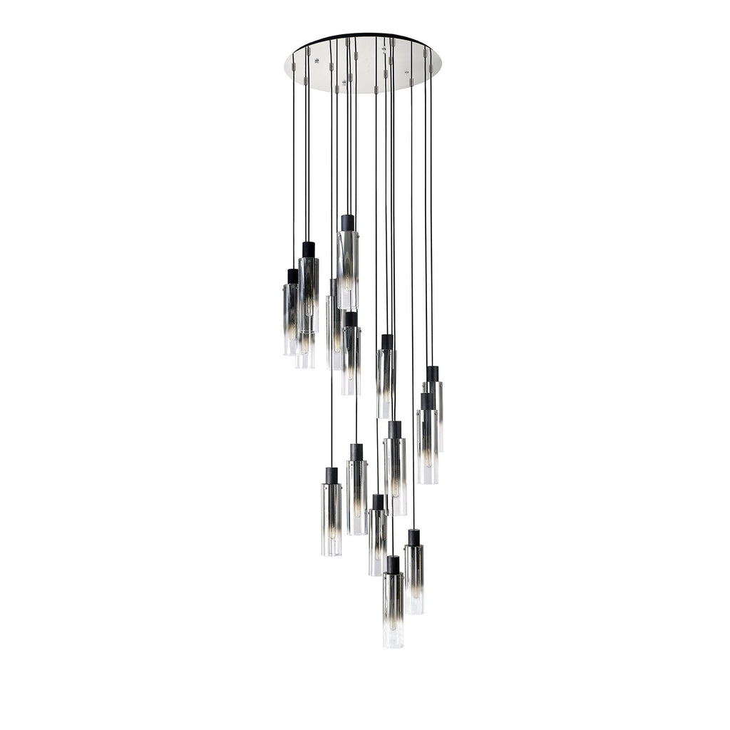 NL84929 Tokyo Slim Round Pendant 15 Light Adjustable Black/Smoke Fade Glass