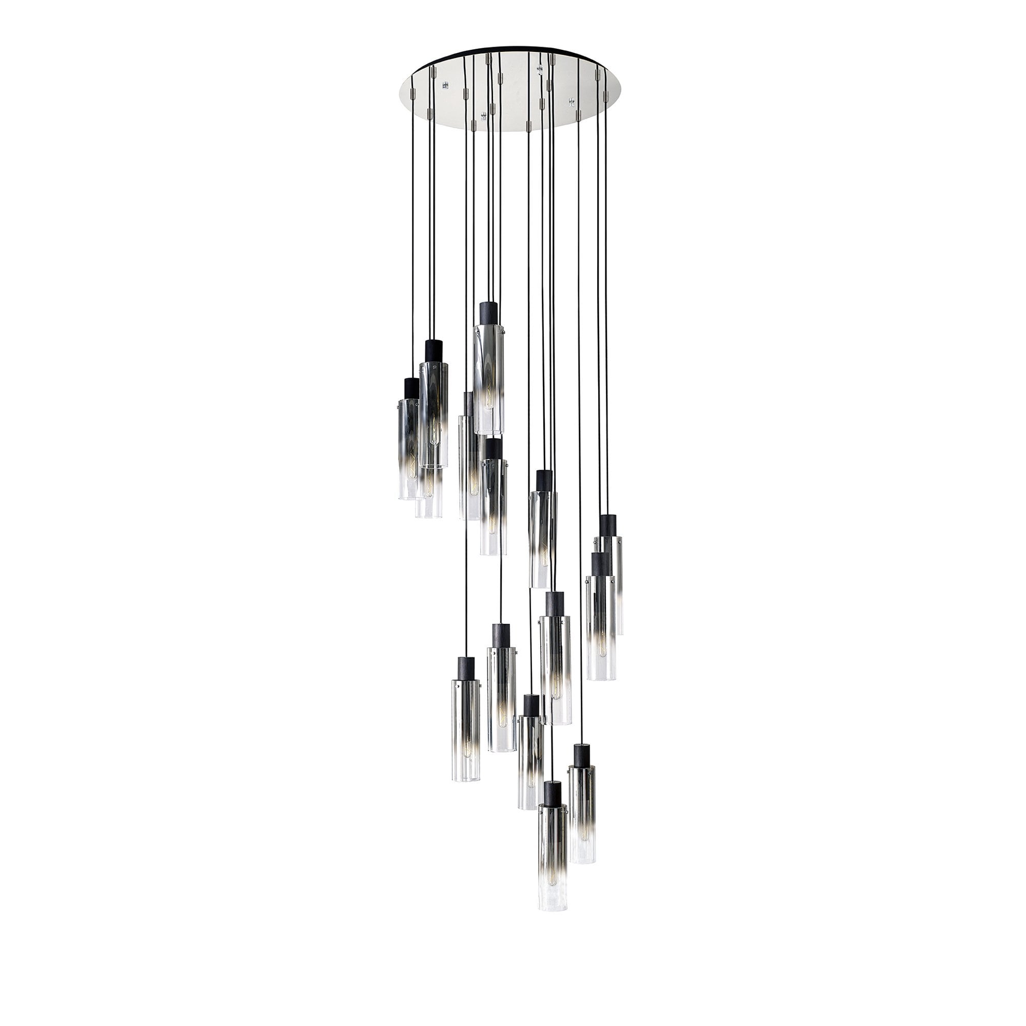 NL84929 Tokyo Slim Round Pendant 15 Light Adjustable Black/Smoke Fade Glass
