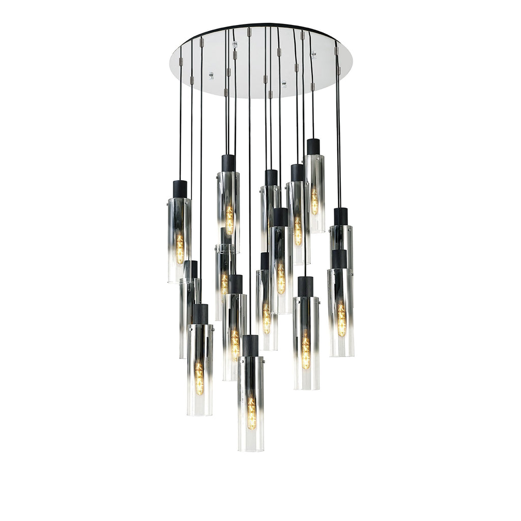 NL84929 Tokyo Slim Round Pendant 15 Light Adjustable Black/Smoke Fade Glass