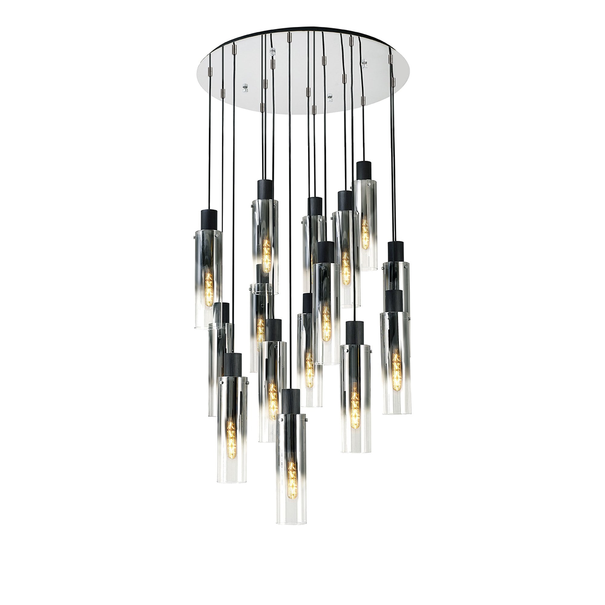 NL84929 Tokyo Slim Round Pendant 15 Light Adjustable Black/Smoke Fade Glass
