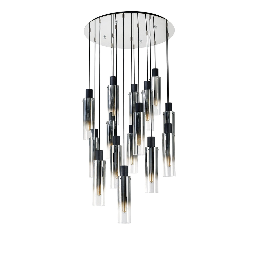NL84929 Tokyo Slim Round Pendant 15 Light Adjustable Black/Smoke Fade Glass