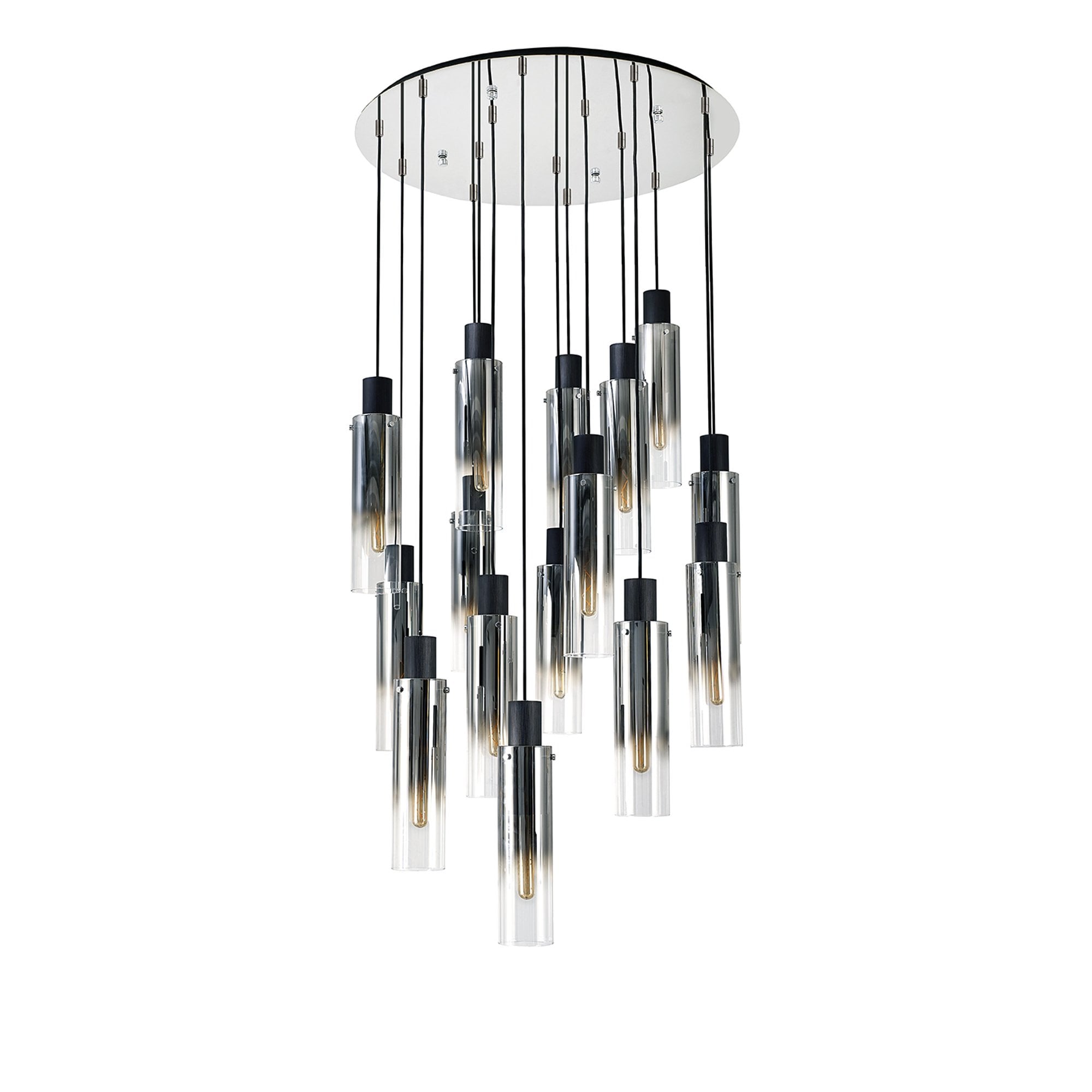 NL84929 Tokyo Slim Round Pendant 15 Light Adjustable Black/Smoke Fade Glass