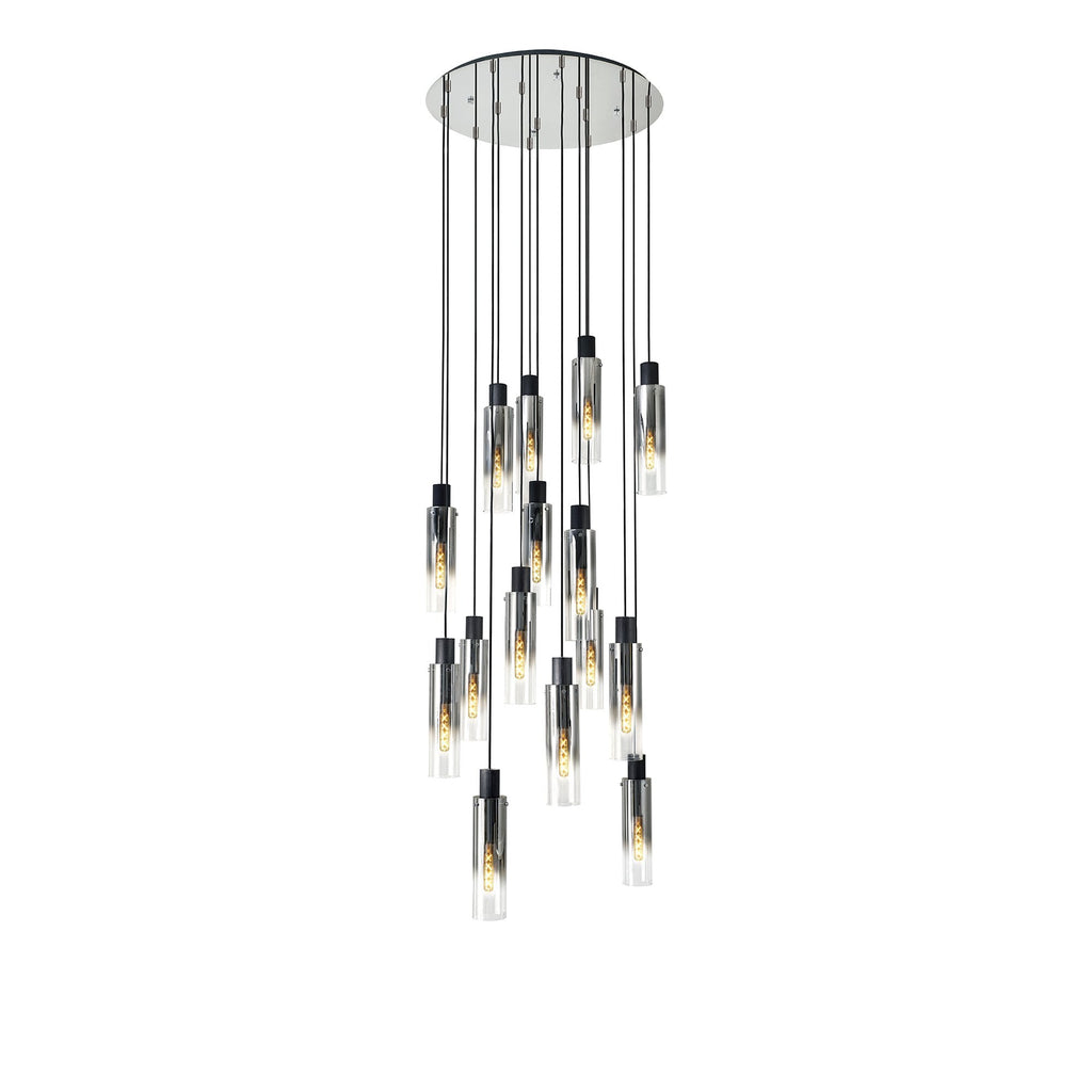 NL84929 Tokyo Slim Round Pendant 15 Light Adjustable Black/Smoke Fade Glass