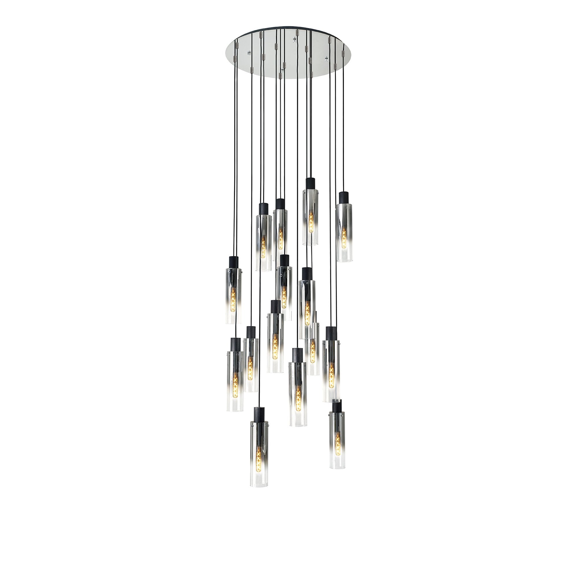 NL84929 Tokyo Slim Round Pendant 15 Light Adjustable Black/Smoke Fade Glass