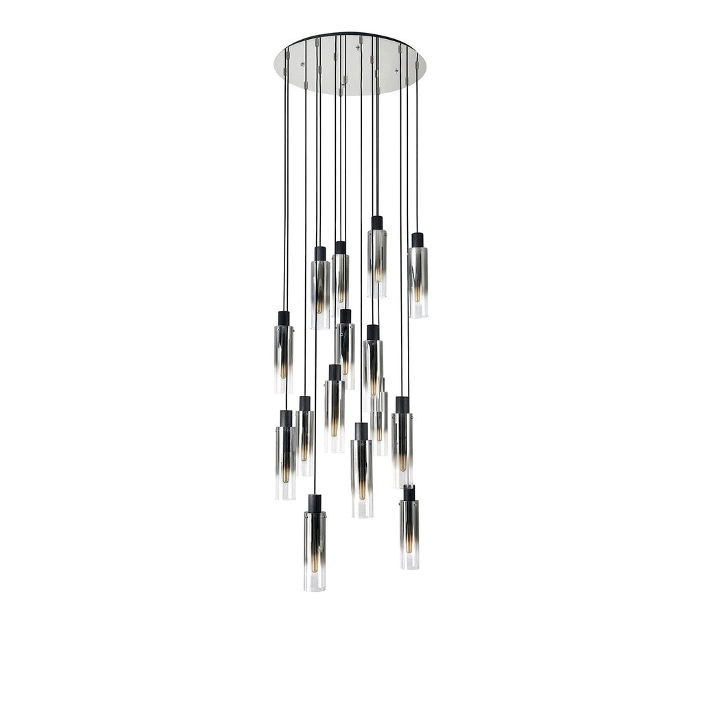 NL84929 Tokyo Slim Round Pendant 15 Light Adjustable Black/Smoke Fade Glass