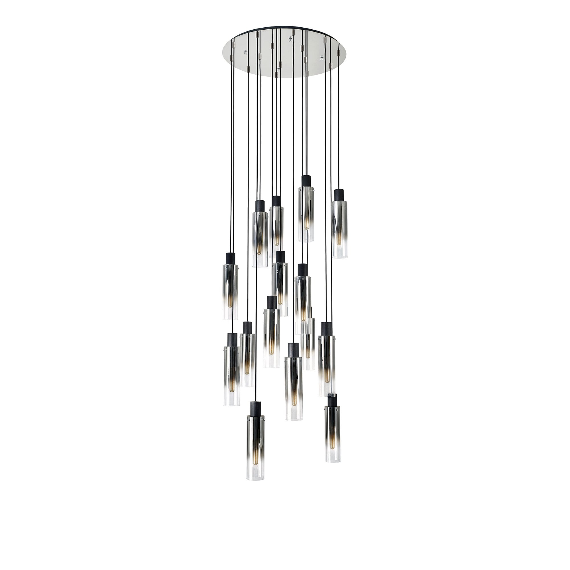 NL84929 Tokyo Slim Round Pendant 15 Light Adjustable Black/Smoke Fade Glass
