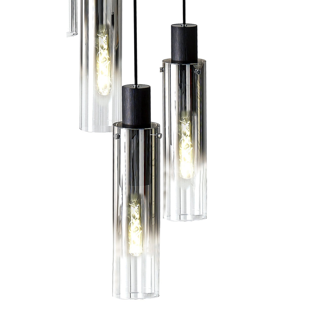 NL84929 Tokyo Slim Round Pendant 15 Light Adjustable Black/Smoke Fade Glass