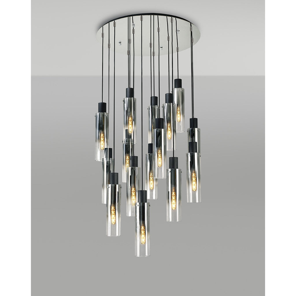 NL84929 Tokyo Slim Round Pendant 15 Light Adjustable Black/Smoke Fade Glass