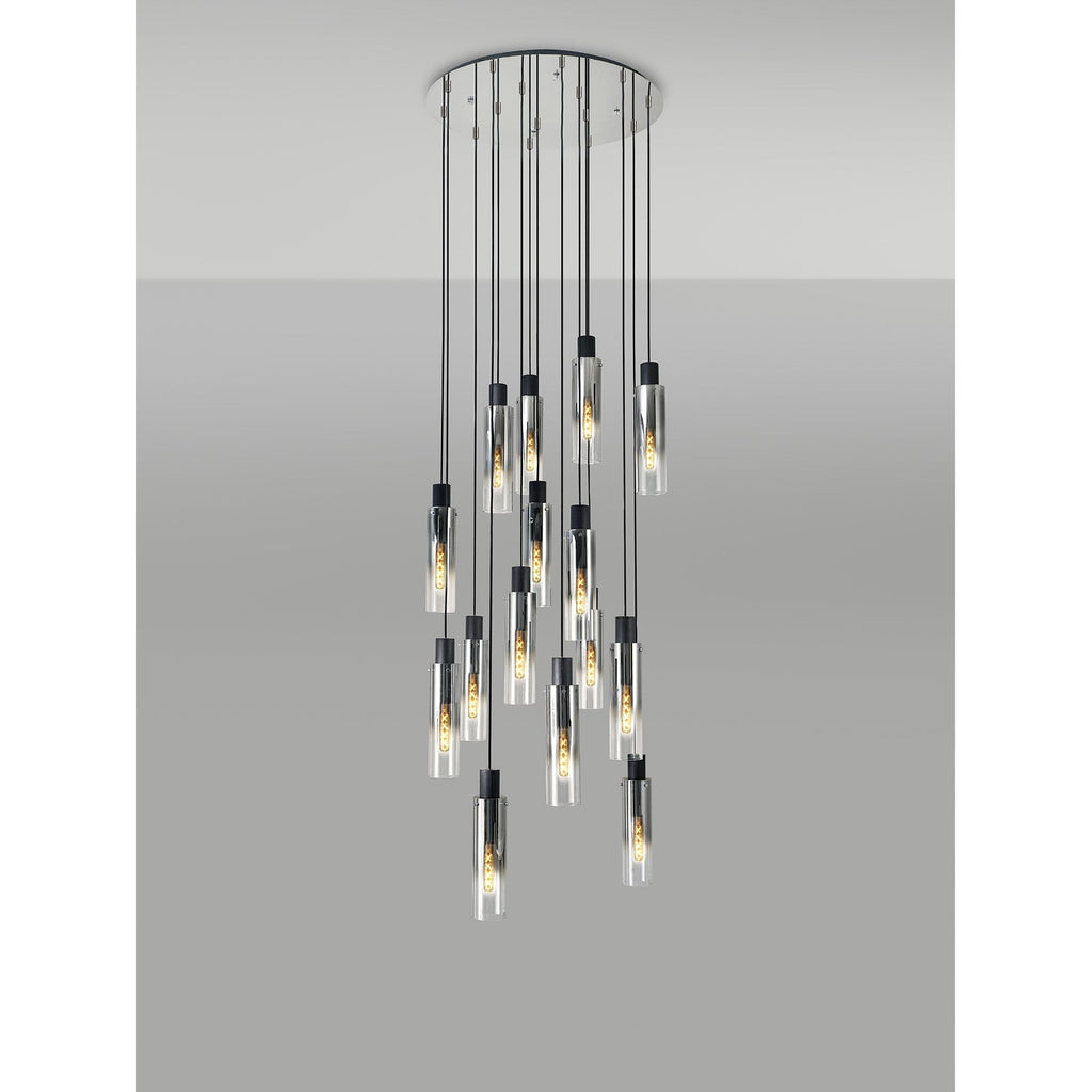NL84929 Tokyo Slim Round Pendant 15 Light Adjustable Black/Smoke Fade Glass