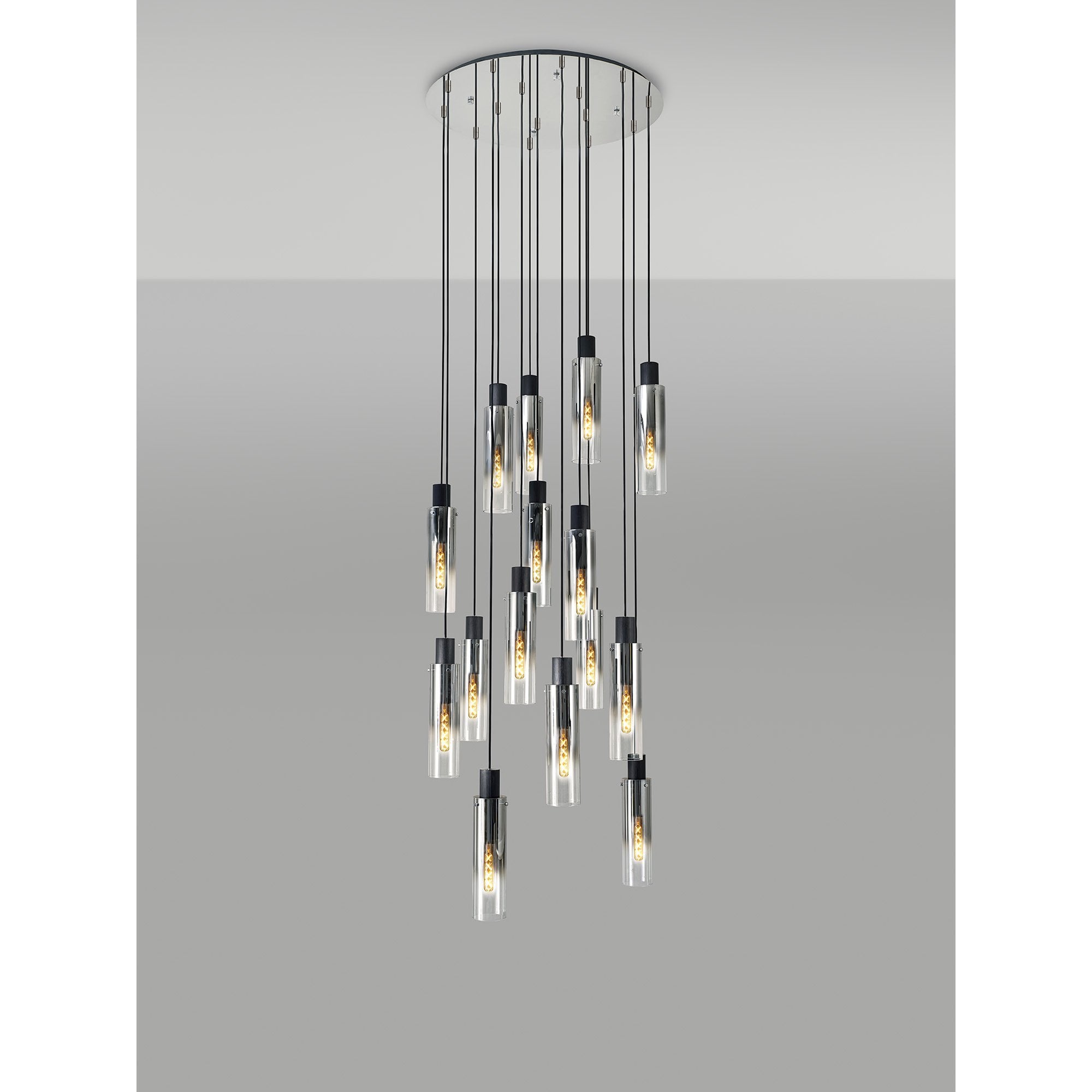 NL84929 Tokyo Slim Round Pendant 15 Light Adjustable Black/Smoke Fade Glass