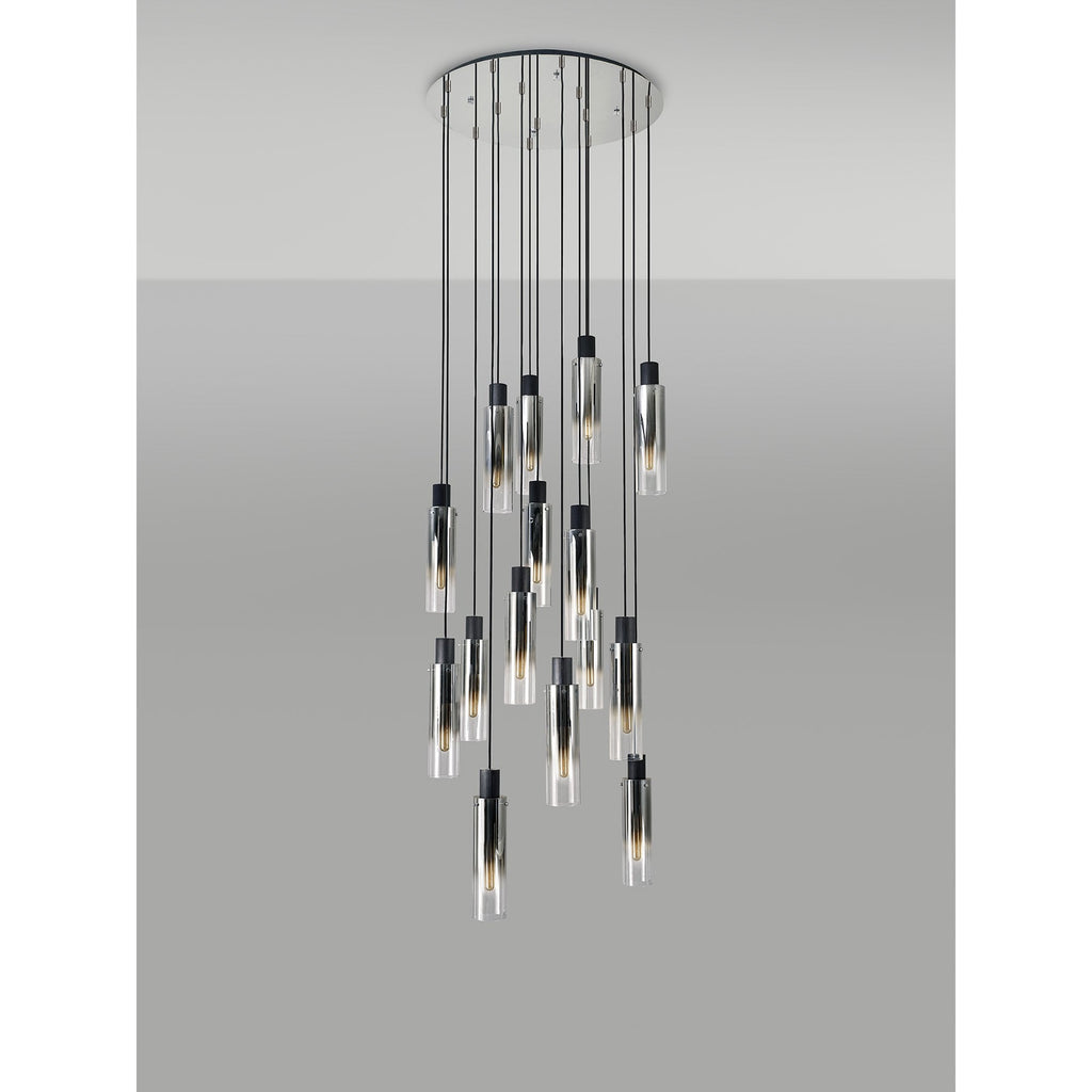 NL84929 Tokyo Slim Round Pendant 15 Light Adjustable Black/Smoke Fade Glass