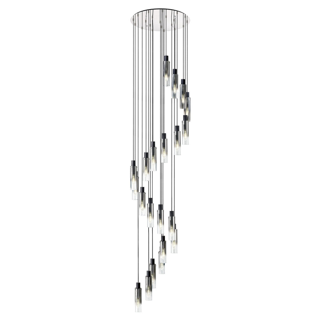NL84939 Tokyo Slim Round Pendant 21 Light Adjustable Black/Smoke Fade Glass