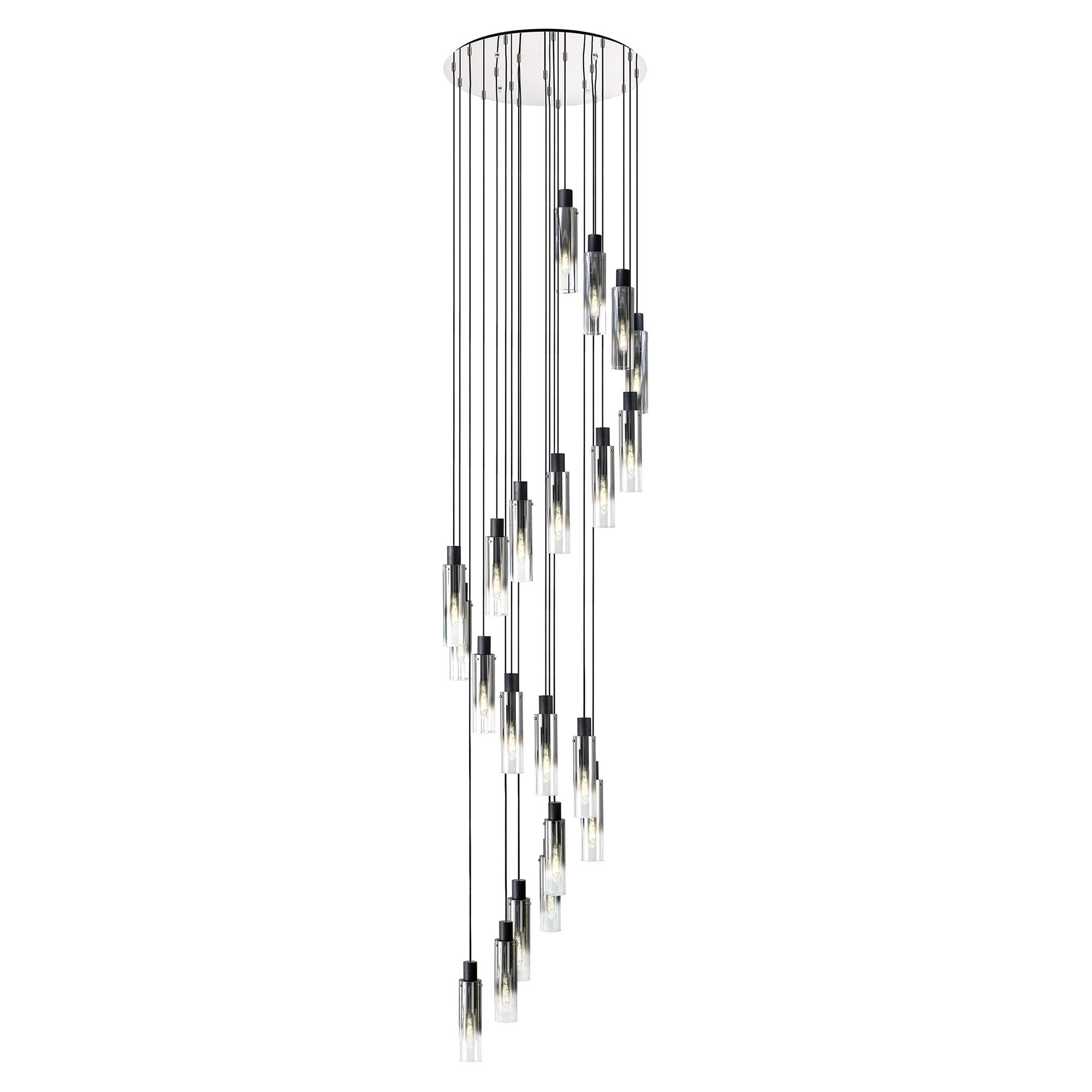 NL84939 Tokyo Slim Round Pendant 21 Light Adjustable Black/Smoke Fade Glass