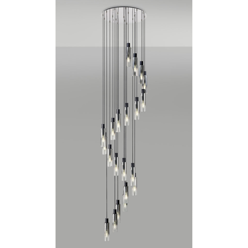 NL84939 Tokyo Slim Round Pendant 21 Light Adjustable Black/Smoke Fade Glass