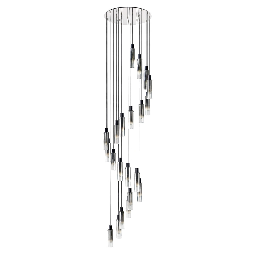 NL84939 Tokyo Slim Round Pendant 21 Light Adjustable Black/Smoke Fade Glass