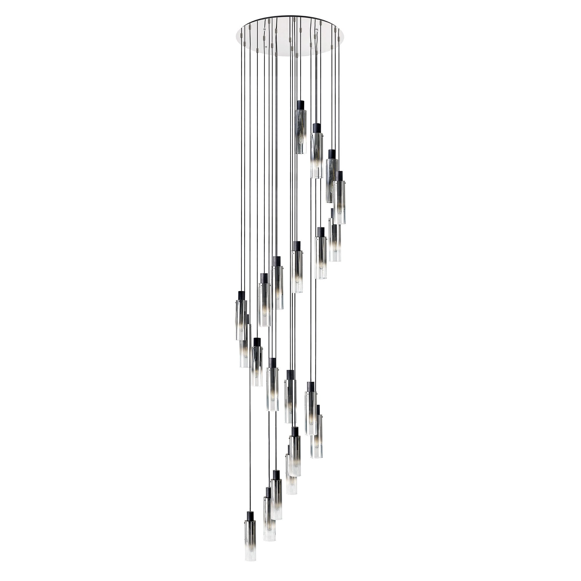 NL84939 Tokyo Slim Round Pendant 21 Light Adjustable Black/Smoke Fade Glass