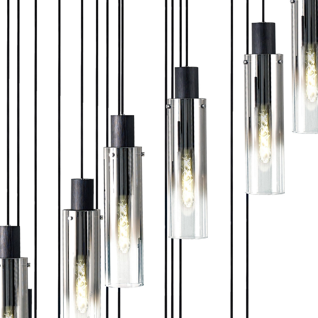 NL84939 Tokyo Slim Round Pendant 21 Light Adjustable Black/Smoke Fade Glass