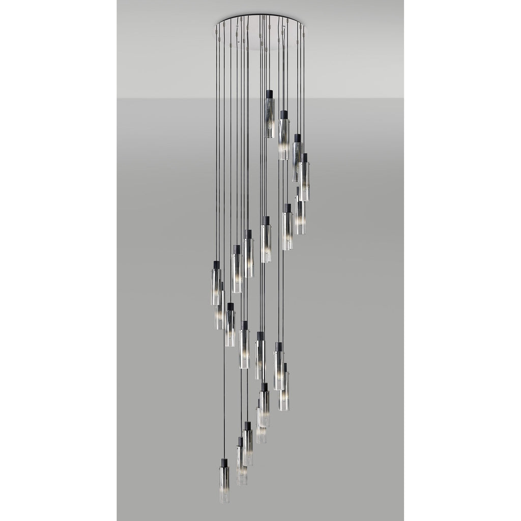 NL84939 Tokyo Slim Round Pendant 21 Light Adjustable Black/Smoke Fade Glass
