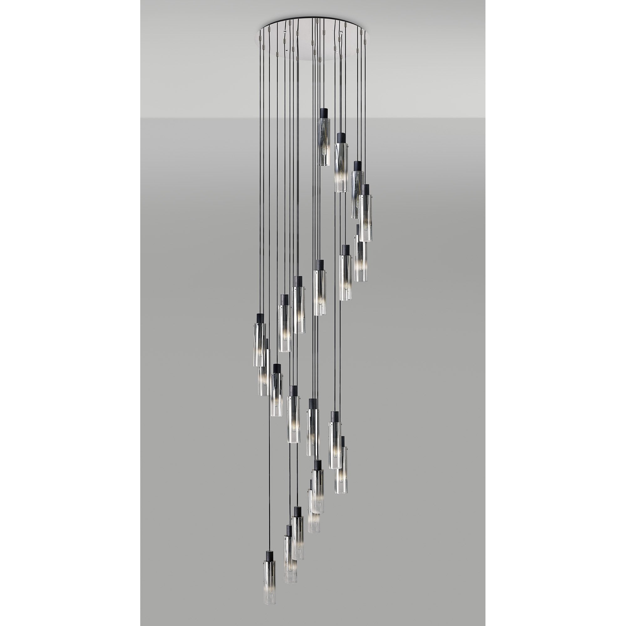 NL84939 Tokyo Slim Round Pendant 21 Light Adjustable Black/Smoke Fade Glass