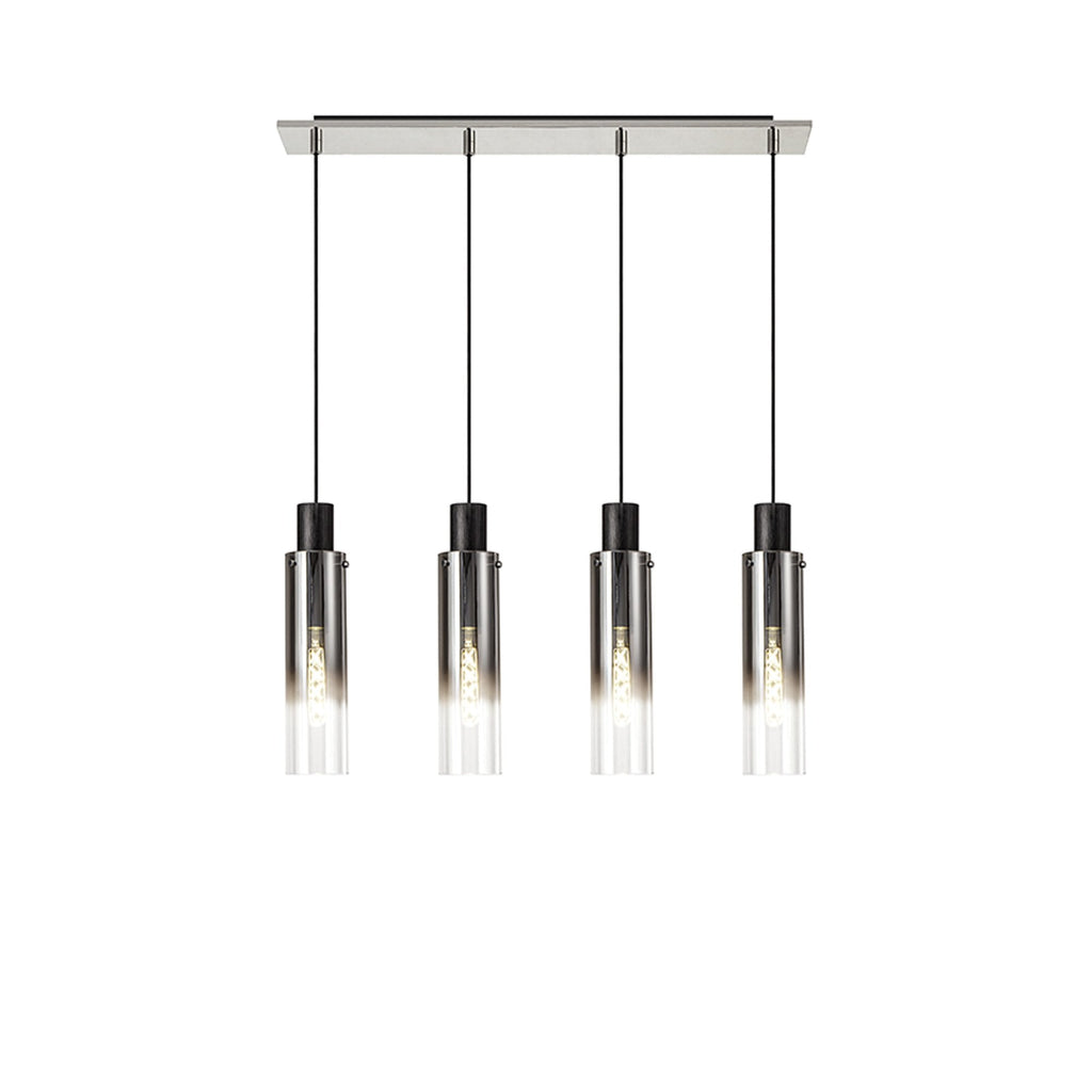 NL84949 Tokyo Slim Linear Pendant 4 Light Adjustable Black/Smoke Fade Glass