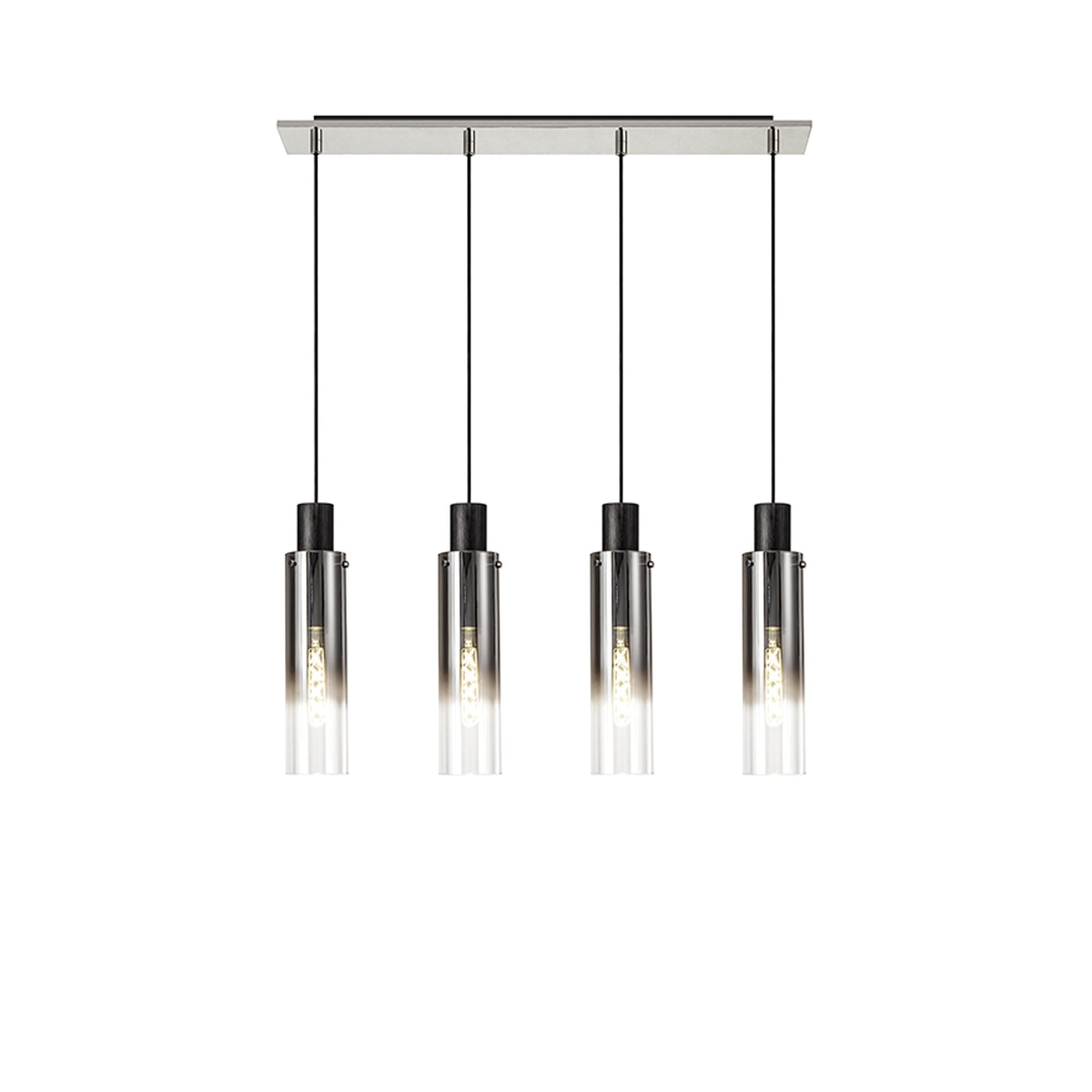 NL84949 Tokyo Slim Linear Pendant 4 Light Adjustable Black/Smoke Fade Glass