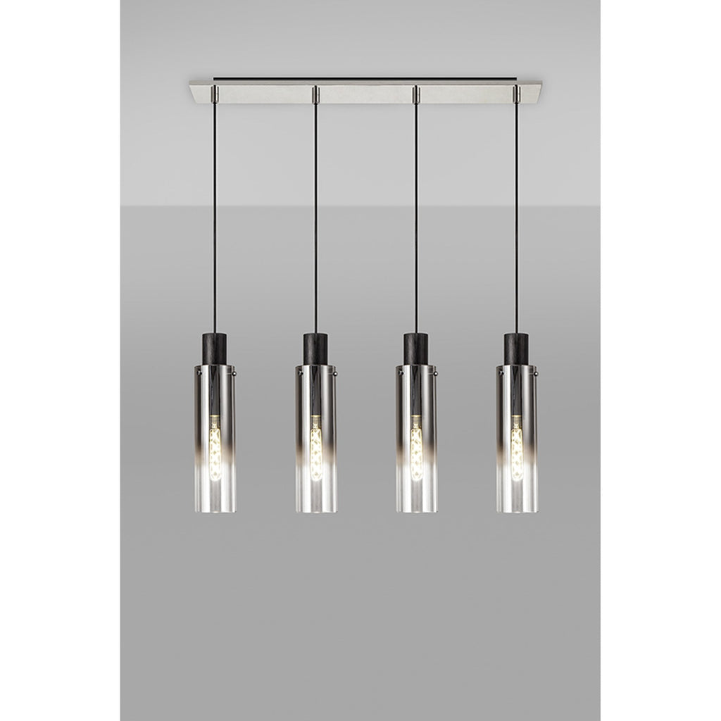 NL84949 Tokyo Slim Linear Pendant 4 Light Adjustable Black/Smoke Fade Glass