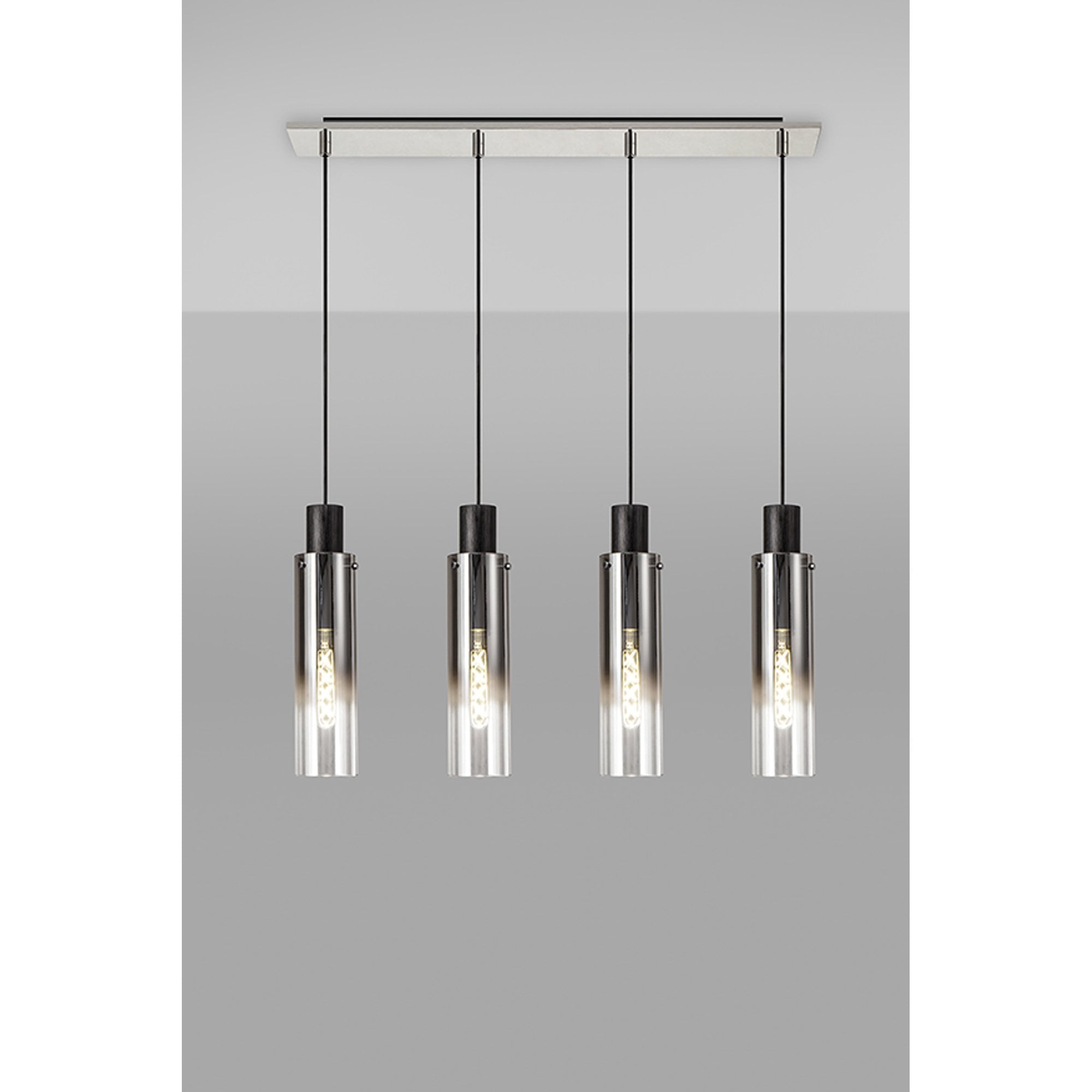 NL84949 Tokyo Slim Linear Pendant 4 Light Adjustable Black/Smoke Fade Glass