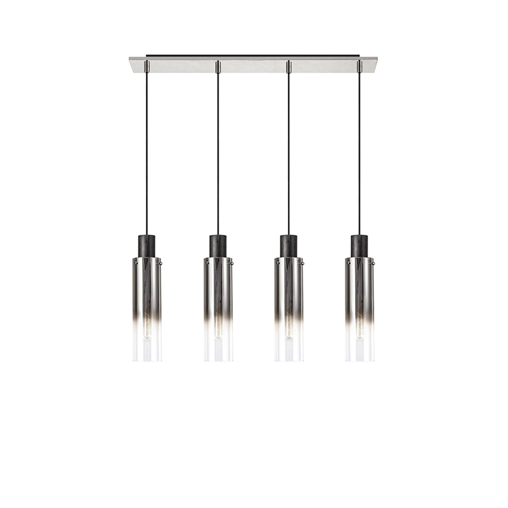 NL84949 Tokyo Slim Linear Pendant 4 Light Adjustable Black/Smoke Fade Glass
