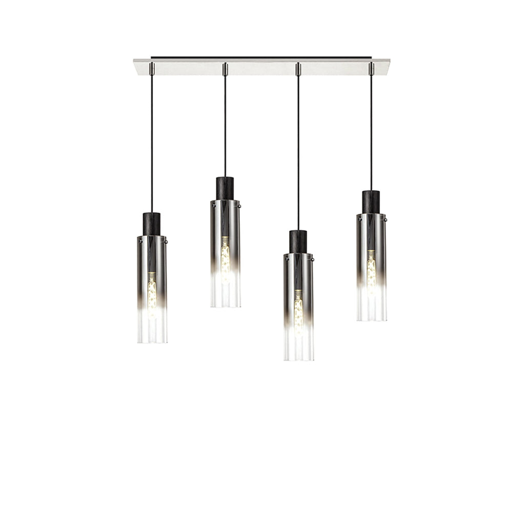 NL84949 Tokyo Slim Linear Pendant 4 Light Adjustable Black/Smoke Fade Glass