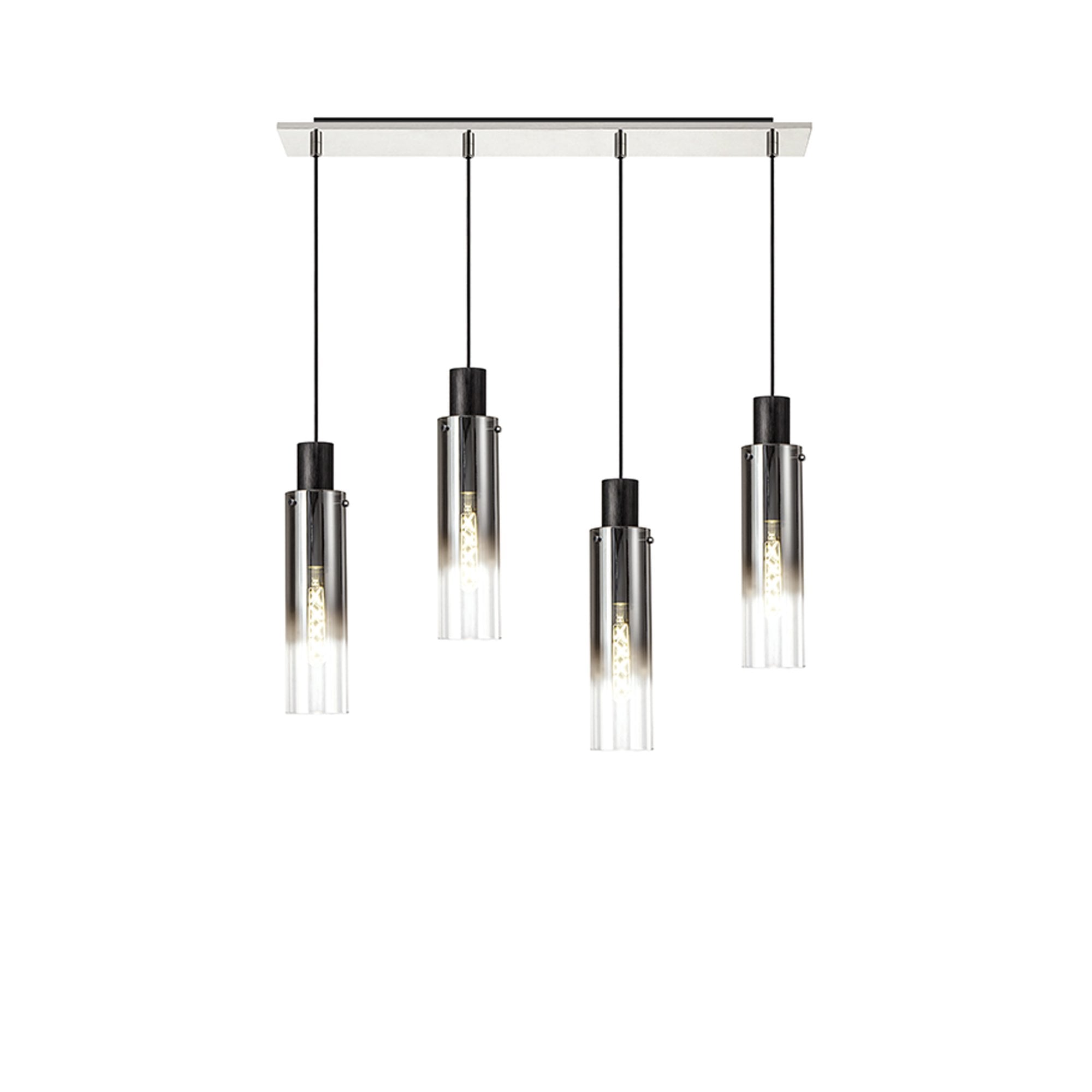 NL84949 Tokyo Slim Linear Pendant 4 Light Adjustable Black/Smoke Fade Glass