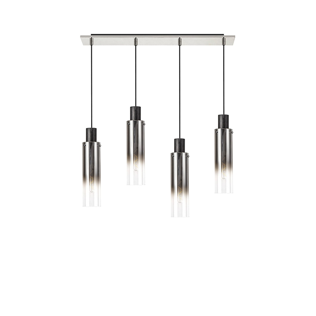 NL84949 Tokyo Slim Linear Pendant 4 Light Adjustable Black/Smoke Fade Glass