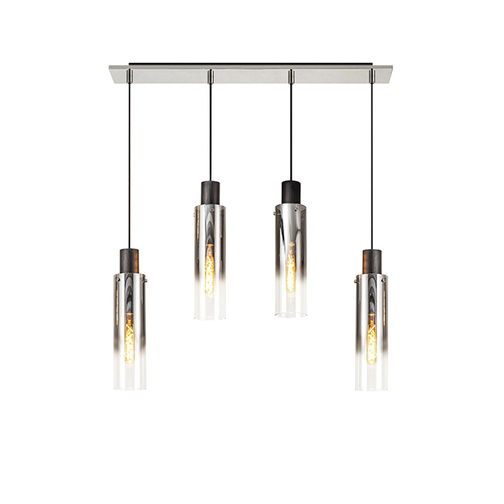 NL84949 Tokyo Slim Linear Pendant 4 Light Adjustable Black/Smoke Fade Glass