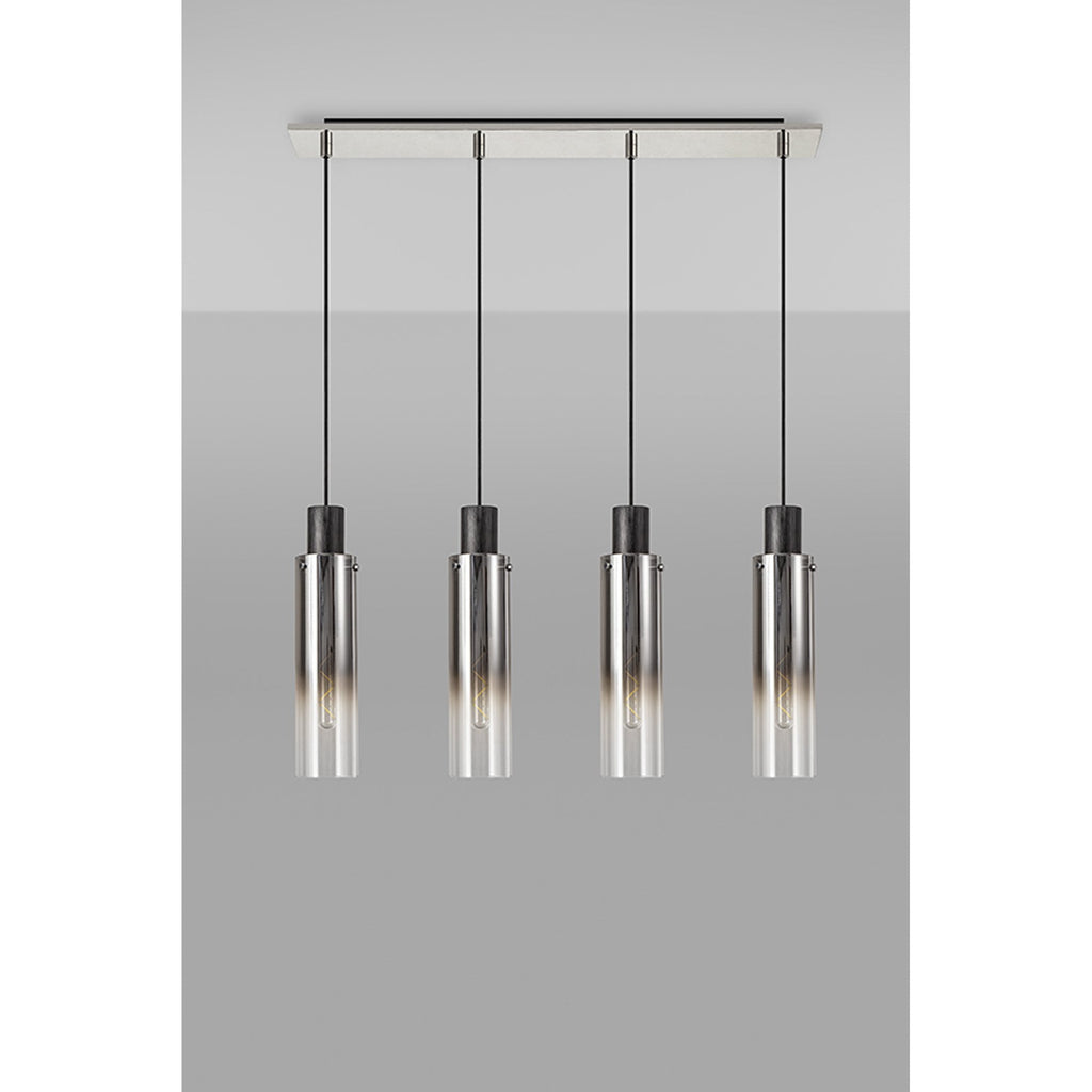 NL84949 Tokyo Slim Linear Pendant 4 Light Adjustable Black/Smoke Fade Glass