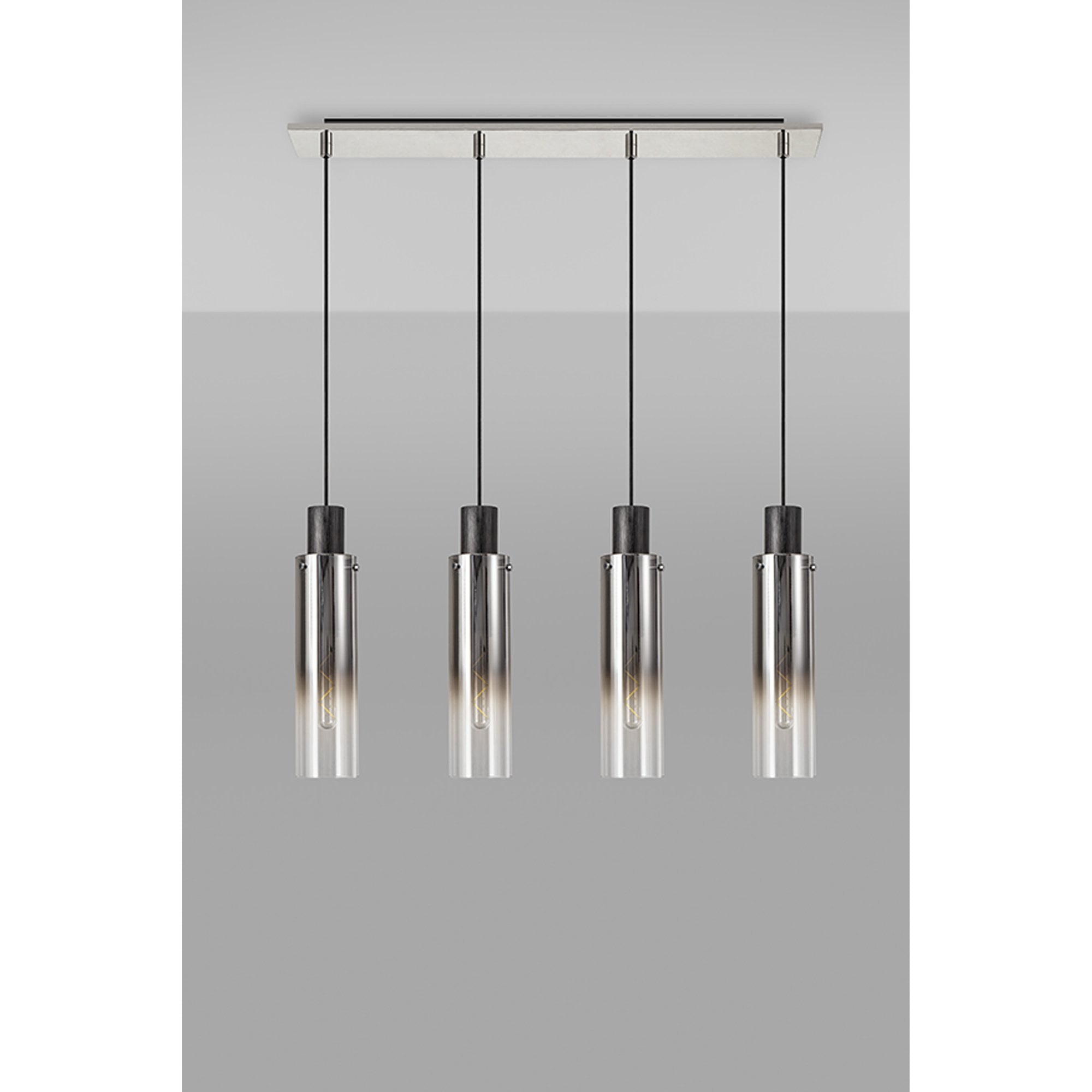NL84949 Tokyo Slim Linear Pendant 4 Light Adjustable Black/Smoke Fade Glass